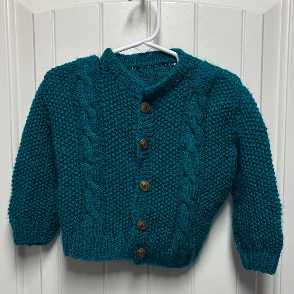 Cozy Teal Knit Kids Cardigan